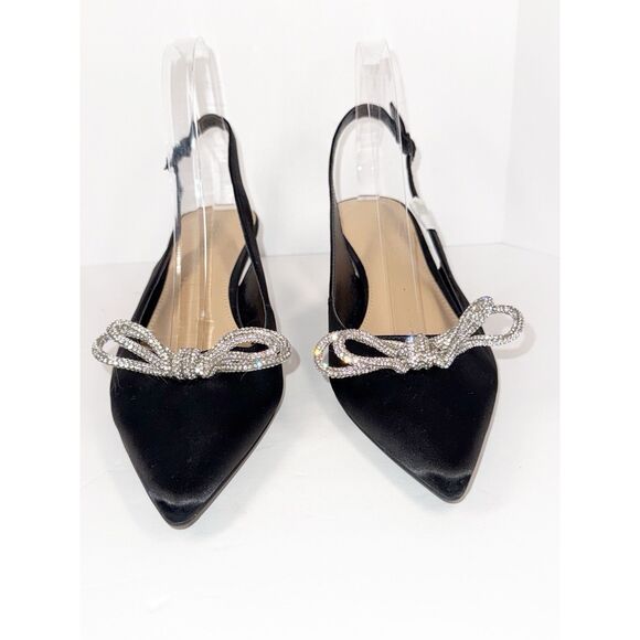 BCBGeneration Donna Pump Slingback Kitten Heel Rhinestone Bow Black Formal Sz 8 - Picture 6 of 16